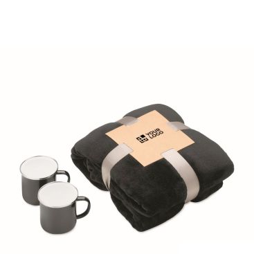 Set de regalo con manta polar y dos tazas metálicas esmaltadas de 350ml