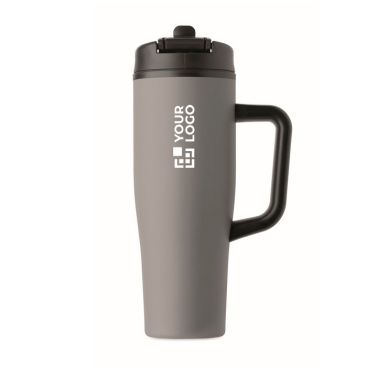 Vaso térmico de acero inox. reciclado antifugas con asa y pajita 900ml