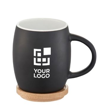Taza grabada con base o tapa de madera vista principal