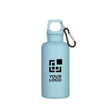 Botella de plástico reciclado con mosquetón y tapa de rosca 400ml