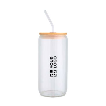 Jarra de vidrio borosilicato con tapa de bambú y pajita 500ml