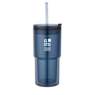 Vaso de doble pared con tapa giratoria y pajita incorporada 480ml