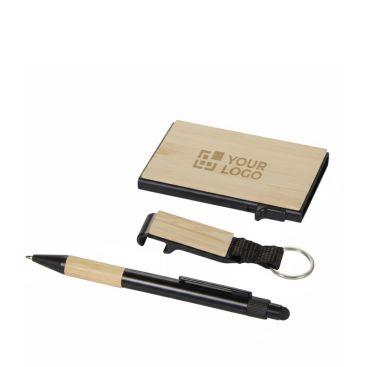 Set de regalo corporativo con bolígrafo, tarjetero RFID y llavero