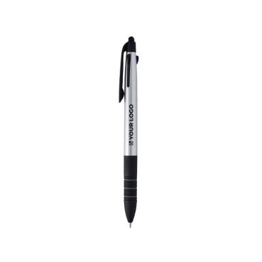 Bolígrafo 3 en 1 con stylus y 3 tintas en acabado metálico
