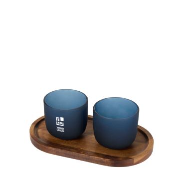 Elegante bandeja de madera con 2 vasos de cristal mate 200ml