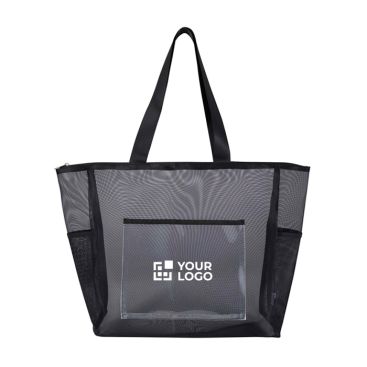 Bolsa tote de malla reciclada transparente con cremallera 23L