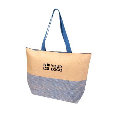 Bolsa de papel de paja tejida con cremallera y base, capacidad 21L