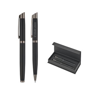 Set de escritura de bolígrafo y roller en aluminio mate tinta azul