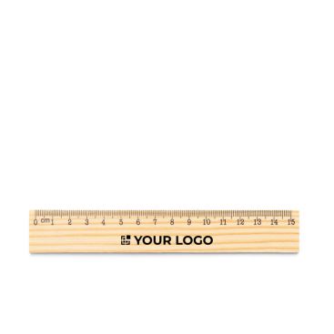 Regla de madera de pino con escala impresa en negro 15cm