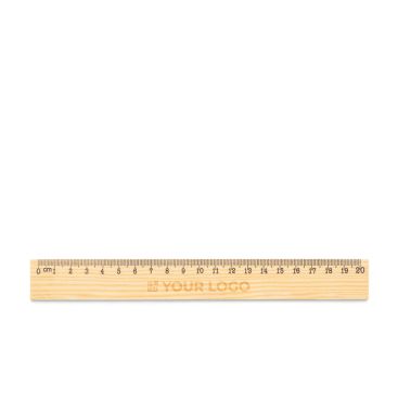 Regla de madera de pino con escala impresa en negro 20cm