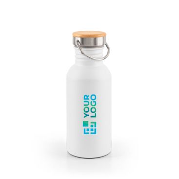 Botella de acero inoxidable con tapa de bambú con asa 580ml