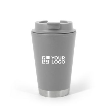 Vaso de viaje de plástico doble pared con tapa abatible 410ml