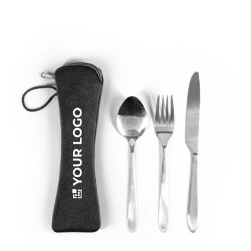 Juego de cubiertos 3 piezas de acero inoxidable con funda