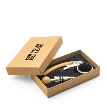 Set de vino en bambú y acero inoxidable con 3 accesorios