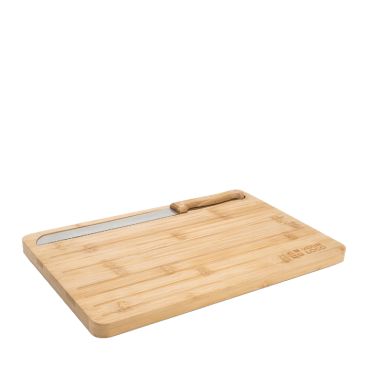 Tabla de cortar de bambú acanalada para pan con cuchillo incluido