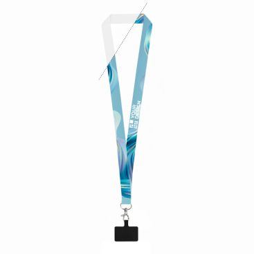 Lanyard de poliéster reciclado con mosquetón y soporte móvil 2cm