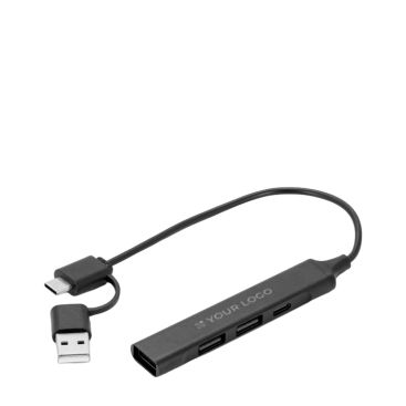 HUB USB multifuncional ecológico con 4 puertos y carga de 10W