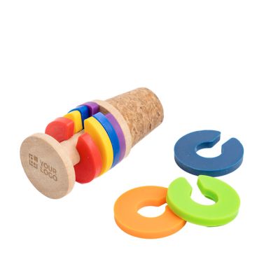 Tapón de corcho para botella con anillos de colores marcacopas