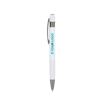 Bolígrafo pulsador de aluminio con rayas verticales tinta azul