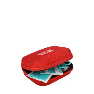 Botiquín primeros auxilios en estuche de goma suave con normativa UE de color rojo como regalos de empresa