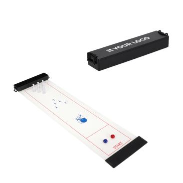 Juego de bolos de mesa con pista plegable y caja compacta de almacenaje