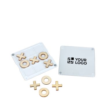 Posavasos de plástico y madera con juego tres en raya integrado