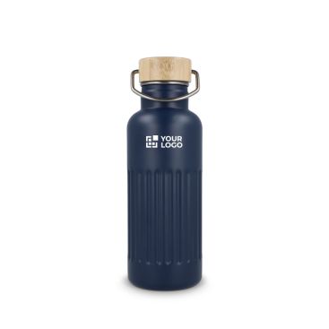Botella térmica antigoteo con tapa de bambú y asa metálica 500ml