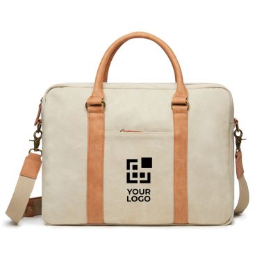 Maletín para portátil acolchado reciclado 16'' bicolor con asas de color marrón