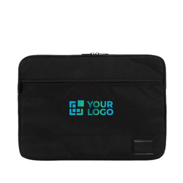 Funda para portátil personalizada poliéster reciclado 15,6'' con doble bolsillo y cremallera para empresas de color negro