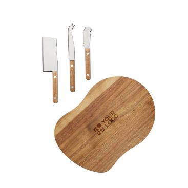 Set de quesos con tabla y 3 cuchillos de acero inoxidable