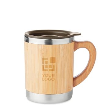 Elegante taza de acero con carcasa de bambú vista principal