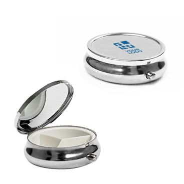 Pastillero redondo metálico con tres secciones y espejo Mirror Pastillero redondo metálico con tres secciones y espejo Mirror