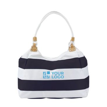 Bolsa de playa de poliéster marinera con bolsillo interior color azul marino vista de impresión