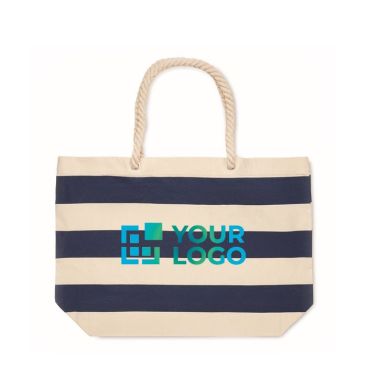 Bolsa para playa de algodón rayada con asas de cuerdas 220 g/m2 vista de impresión