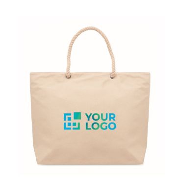 Bolsa nevera para playa de algodón lisa con asas de cuerdas 220 g/m2