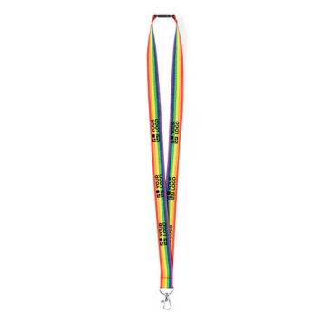 Lanyard de poliéster mulitcolor con mosquetón metálico