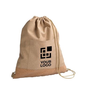 Bolsa de cuerdas de RPET y corcho con bolsillo delantero