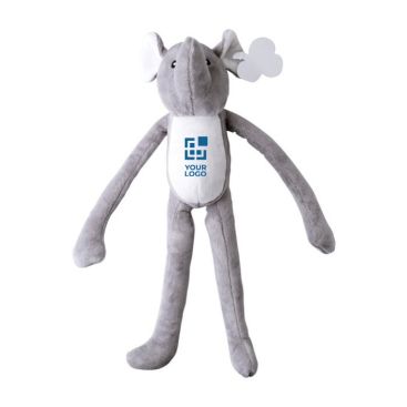 Elefante de peluche con extremidades largas y velcro en las manos