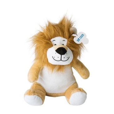 León de peluche con etiqueta personalizable y ojos bordados