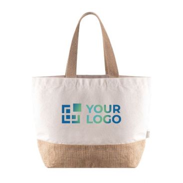 Bolsa de algodón reciclado promocional con base y asa de yute 320 g/m2 Bolsa de algodón reciclado promocional con base y asa de yute 320 g/m2