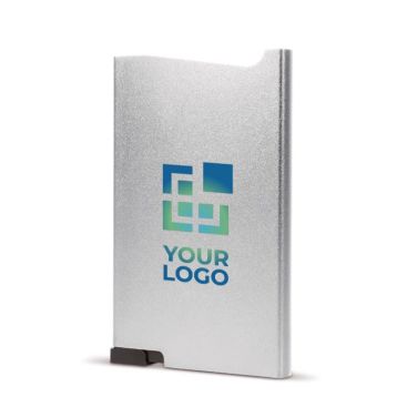 Porta tarjetas de aluminio con botón y almacenaje de 6 tarjetas