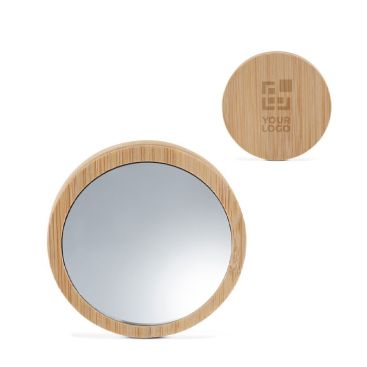 Espejo circular compacto ideal para viajes hecho de corcho