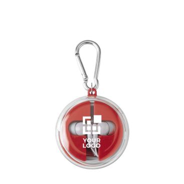 Estuche con mosquetón que incluye auriculares y cable de carga vista principal