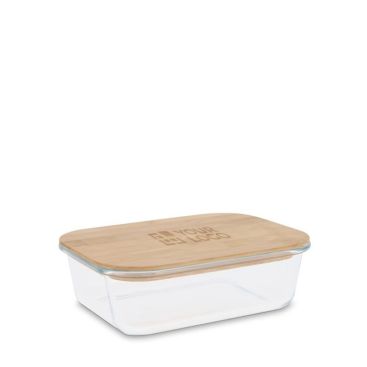 Clásica fiambrera rectangular de cristal con tapa de bambú vista principal