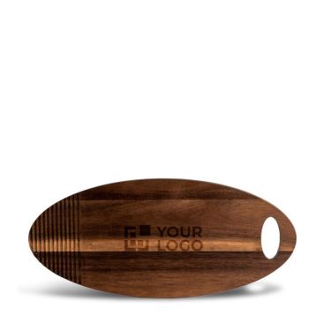 Tabla de cortar en forma ovalada hecha de madera de acacia FSC vista principal