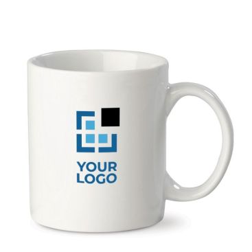 Típica taza blanca de porcelana hecha en EU con capacidad de 300ml