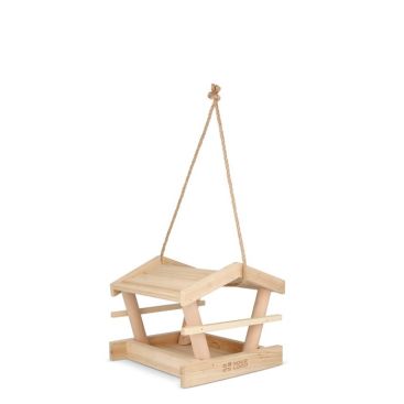 Comedero para pájaros hecha de madera FSC con cuerda para colgar
