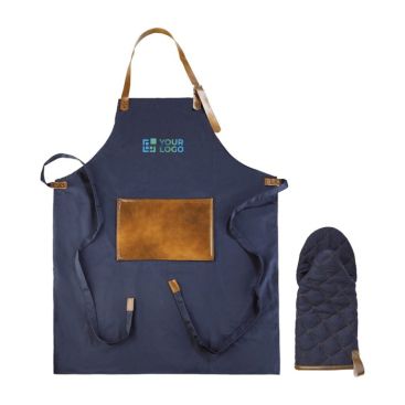 Delantal con bolsillo frontal de PU y guante de barbacoa a juego