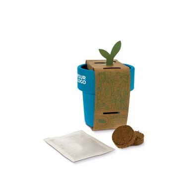 Maceta con semillas de tomate cherry, doble utilidad para taza de café vista principal