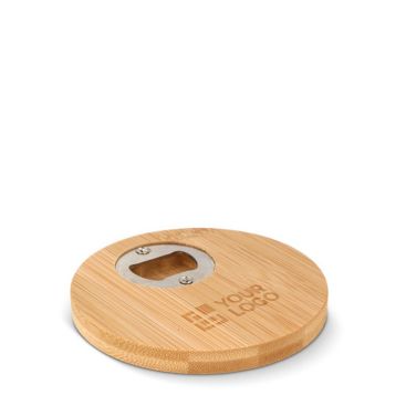 Posavasos circular de bambú con abrebotellas incluido